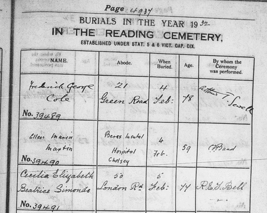 Reading Cemetery burial register entry ref. R/UC1/2/11