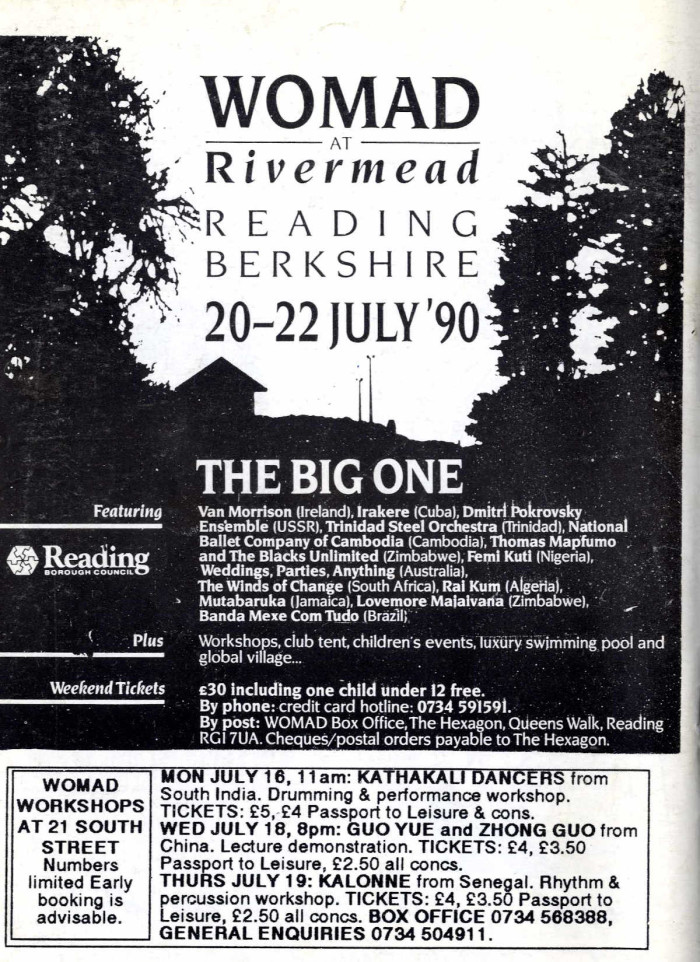 Advert for WOMAD in Reading 1990, ref. D/EX2800/3/12