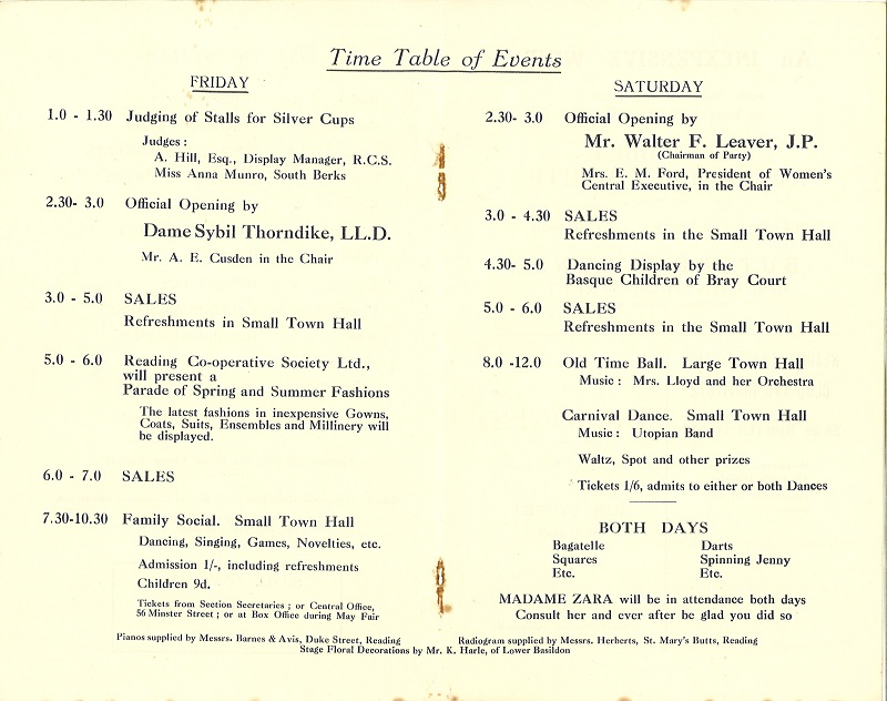Timetable of events for a party in 1938 ref. D/EX1485/9/58/3