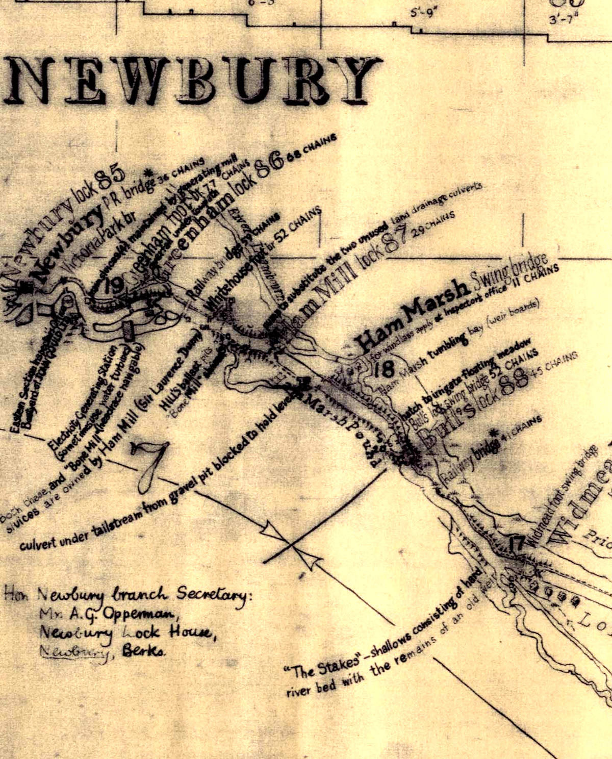 Part of plan showing the Kennet and Avon Canal in Newbury ref. D/EX2803