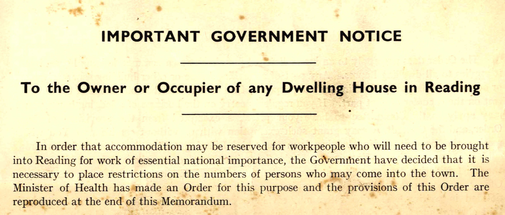 Government notice to Reading householders 1941 ref. D/EX2836/1
