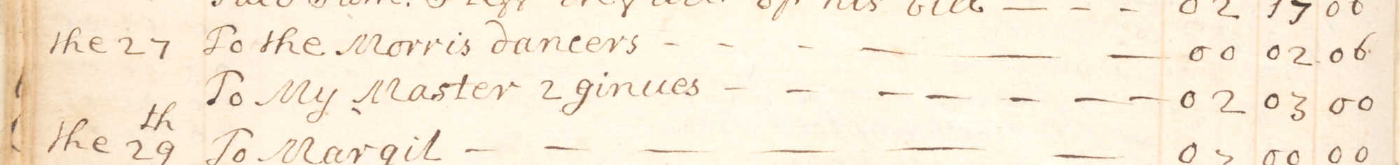1700 document in handwritten English referring to morris dancers