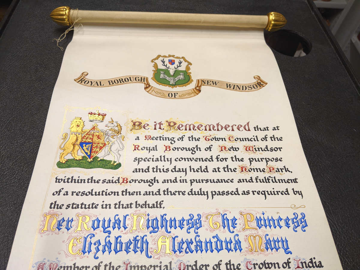 Illuminated scroll of the Freedom of the Borough of Windsor to HRH Princess Elizabeth 1947 ref. WI/RF2/5