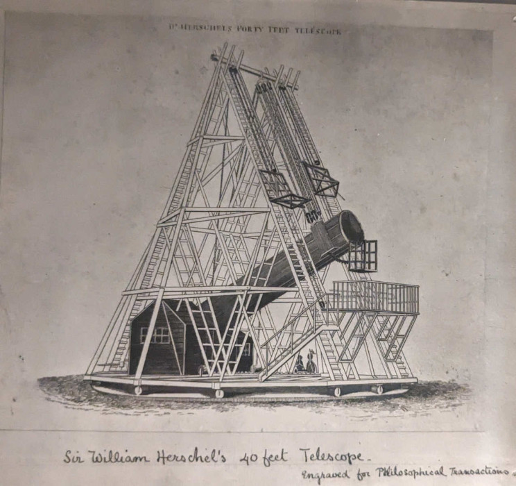 Photograph of a drawing of Sir William Herschel's 40ft Telescope' ref. WI/D167